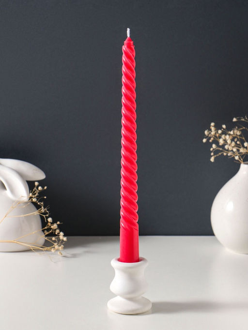 Цена за 2 шт. Свеча витая 25 см (набор 2 шт) 57 гр, 5 ч, цв. красный