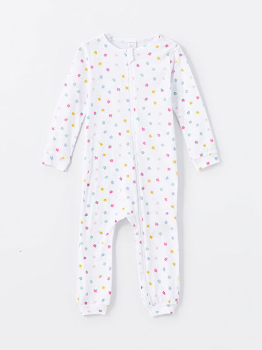 Bisiklet Yaka Uzun Kollu ?i?ekli K?z Bebek Tulum 2li - Waikiki фото 2