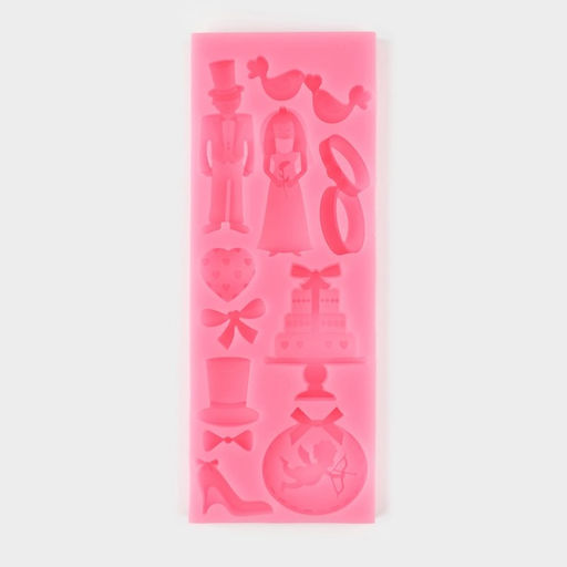 Цена за 2 шт. Молд для заливки Свадебная атрибутика, силикон, 13 ячеек, 15.5?6?0.9 см, розовый
