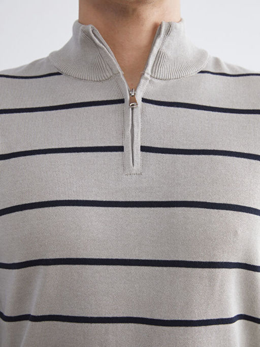 Dik Yaka ?izgili Erkek Triko Kazak