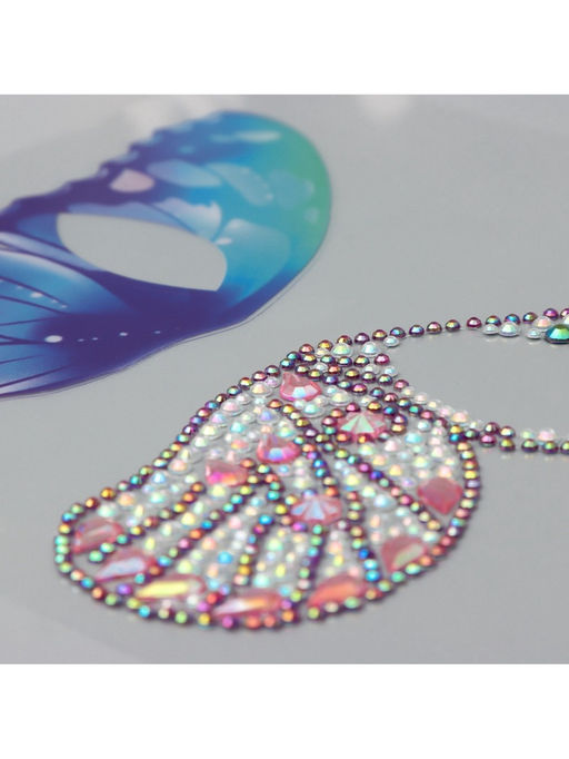 Наклейка - стразы на лицо Пара крыльев розовой бабочки, 16?17 см