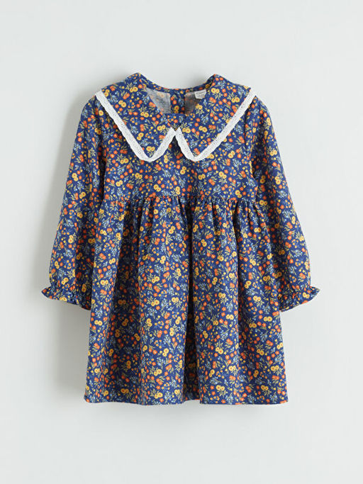 Bebe Yaka ?i?ek Desenli K?z ?ocuk Elbise