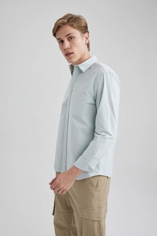 Оксфордская рубашка обычного кроя с длинным рукавом - Defacto фото 4