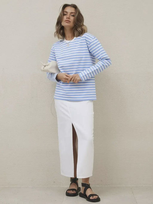 K11781 Лонгслив OVER SIZE (плотный хлопок) ГОЛУБОЙ