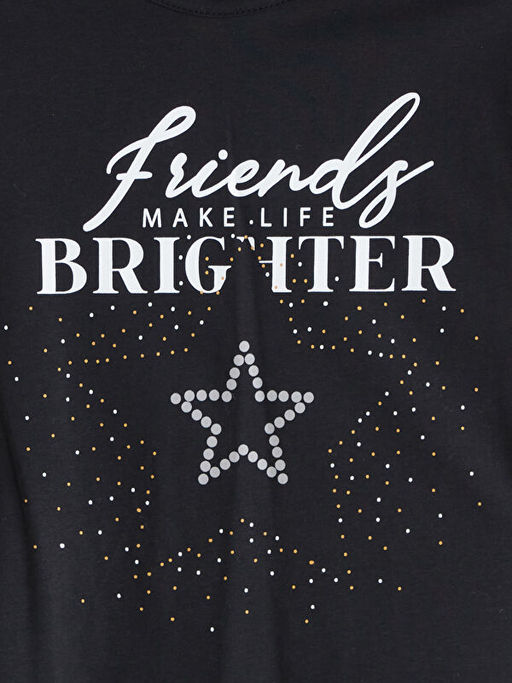 Bisiklet Yaka Bask?l? K?z ?ocuk Ti??rt