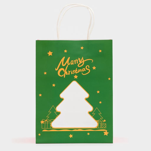 Цена за 2 шт. Пакет подарочный бумажный с окном «Ёлка» 19×26×13 см, крафт зеленый