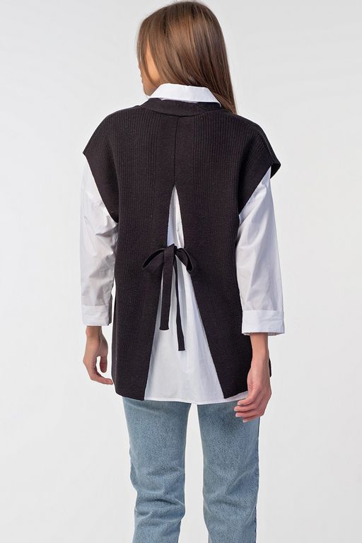 Жилет вязаный оверсайз с открытой спиной черный - Fly фото 2