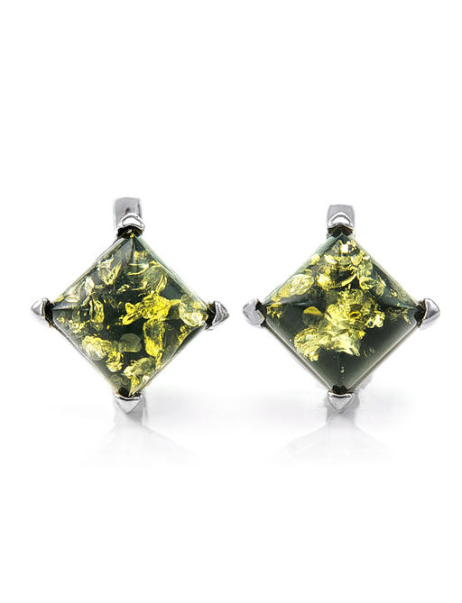 Серьги из натурального янтаря зелёного цвета Афина