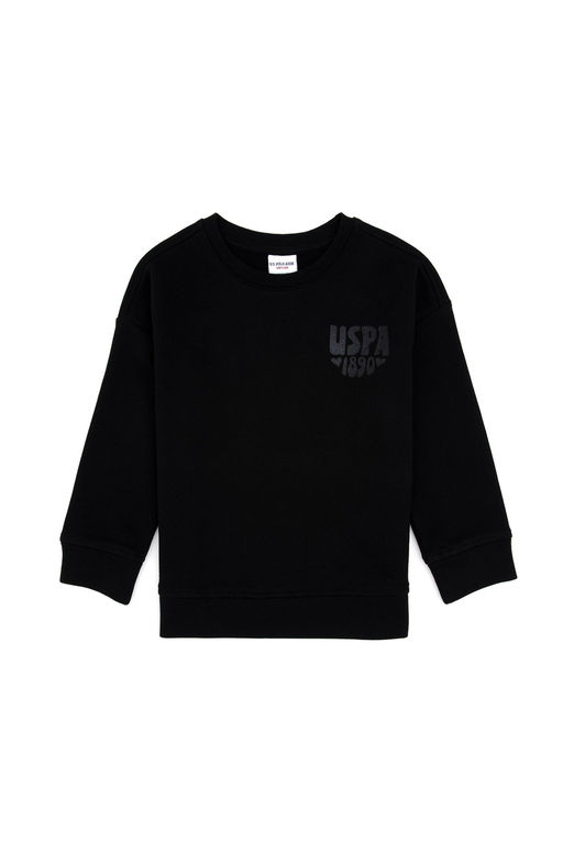 K_z _ocuk Siyah Simli Bask_ Detayl_ Bisiklet Yaka Basic Sweatshirt Sepette S_rpriz _ndirim - U.s. polo assn фото 2