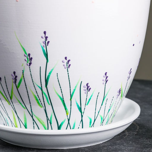 Горшок для цветов «Лаванда», 5 л, d=23 см, h=21 см, керамика, с поддоном, белый