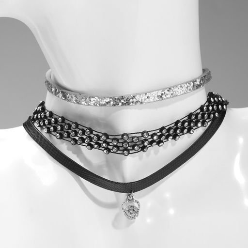 Чокер Трио ледяное сердце (набор 3 шт.), цвет чёрно-серебряный, 34 см - Queen fair фото 2
