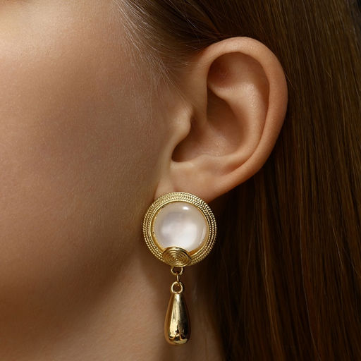 Серьги с жемчугом Капли буря, цвет золото - Qf фото 4