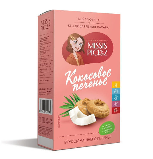 Печенье кокосовое без сахара и глютена Missis Pickez 100г  фото 2
