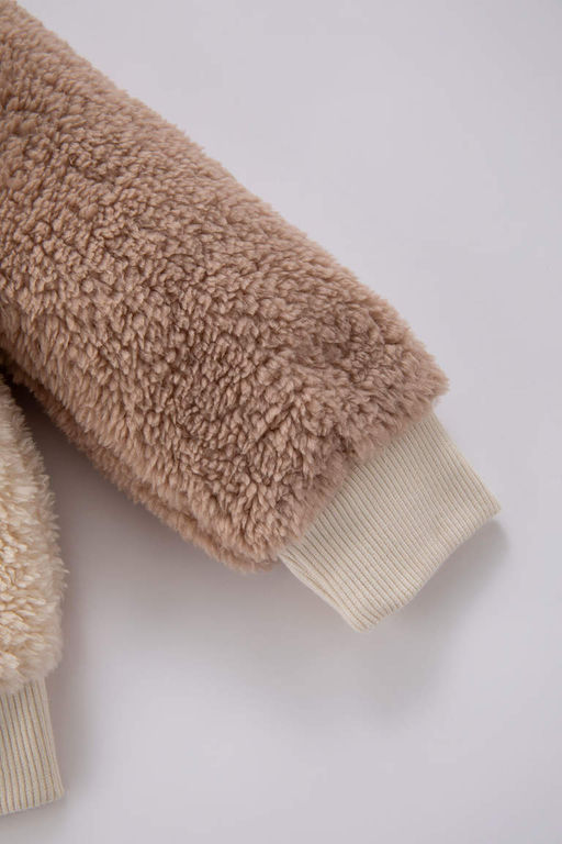 Плюшевый кардиган Welsoft для маленьких девочек-бомбер с вышитым воротником-стойкой - Defacto фото 3