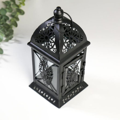 Металлический подсвечник на 1 свечу «Фонарик. Фес», чёрная, 21.5×9.7×9.7 см