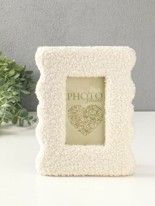 Фоторамка МДФ, иск. мех 9х14 см "Плюш" белая 22,5х18х2 см