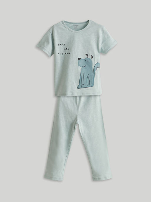 Bask?l? Erkek Bebek Ti??rt ve Pantolon 2li