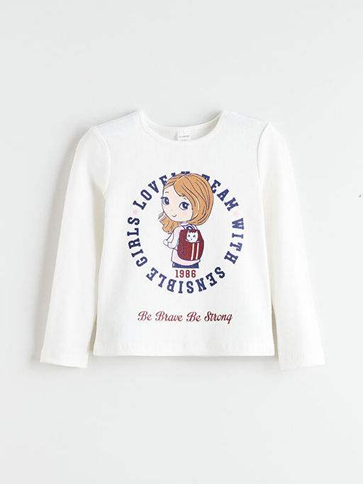 Bisiklet Yaka Anime Bask?l? K?z ?ocuk Ti??rt