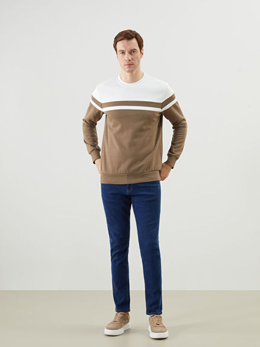 Bisiklet Yaka Uzun Kollu Renk Bloklu Erkek Sweatshirt