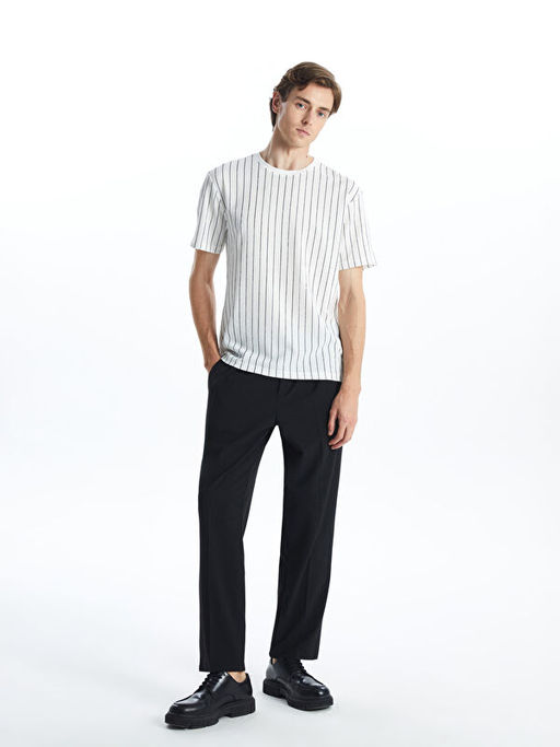 Bisiklet Yaka K?sa Kollu ?izgili Erkek Dokulu Ti??rt