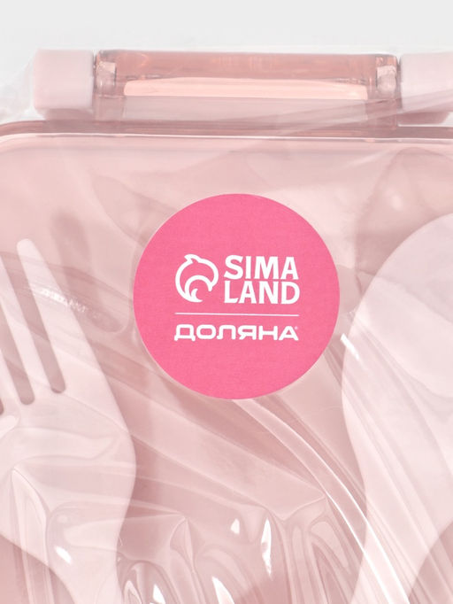 Ланч-бокс, 2 отделения, 2 яруса, с вилкой и ложкой, бутылкой 500мл,20х17х5,5 см,цвет розовый   10949