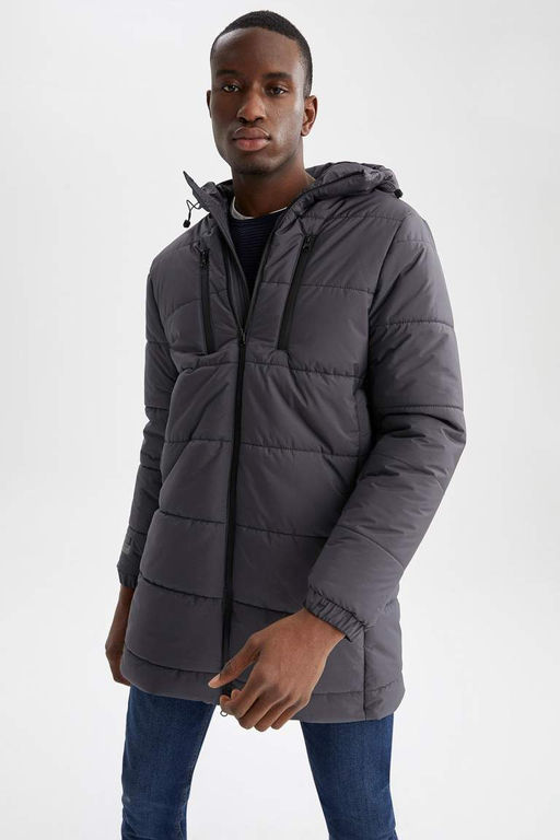 Водонепроницаемая длинная куртка-пуховик с капюшоном и принтом. Парка - Defacto фото 2