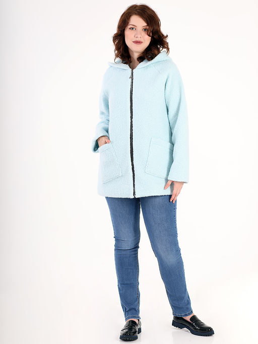 Кардиган с капюшоном голубой женский на молнии - Almond фото 4