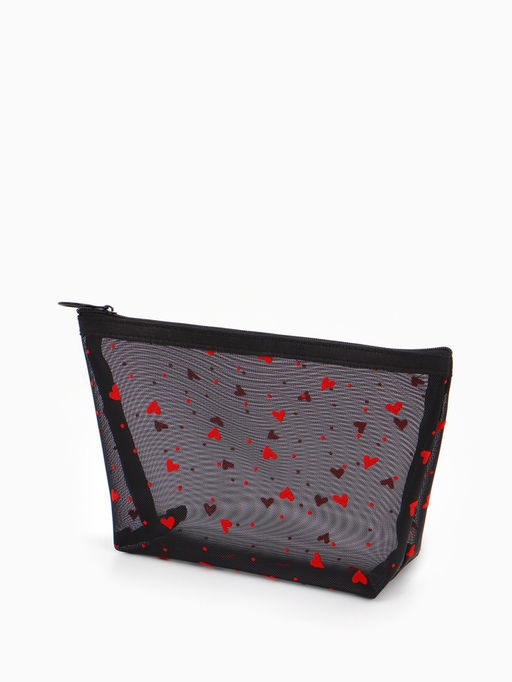 Косметичка дор Сердца, сетка 17*6,5*13,5, отд на молнии, черный