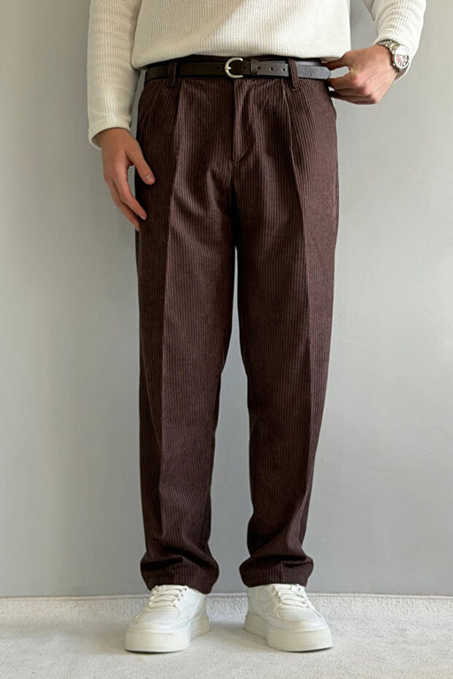 Kahverengi Erkek Baggy Fit Kadife Pantolon TMNAW26PL00022