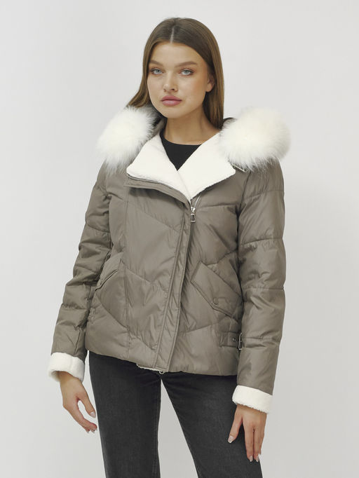 Куртка зимняя женская косуха с мехом и овчиной коричневого цвета 389_1K