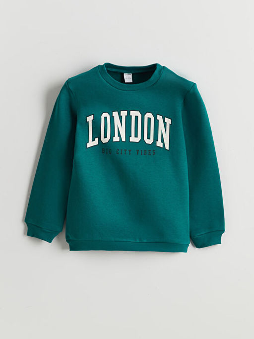 Bisiklet Yaka Bask?l? Erkek ?ocuk Kal?n Sweatshirt
