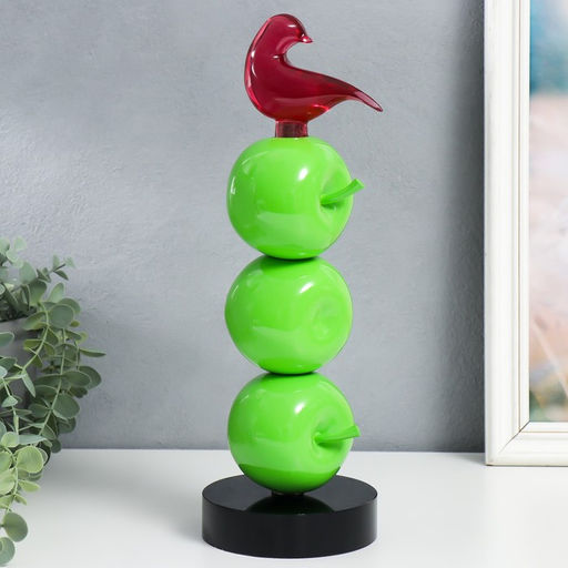 Фигура полистоун «Птичка на трёх яблочках», зелёный, 11.5×11.5×34 см